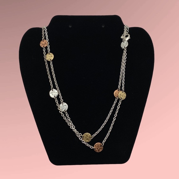 PREMIER DESIGNS Silver Tone Mixed Metal Discs Long Necklace - Picture 1 of 6